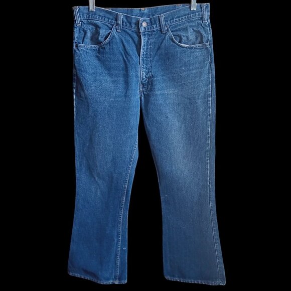 Vintage 1970's 36x30 Jeans Levis 646 0217 Denim Bellbottom Orange Tab Talon 42 - Picture 2 of 16